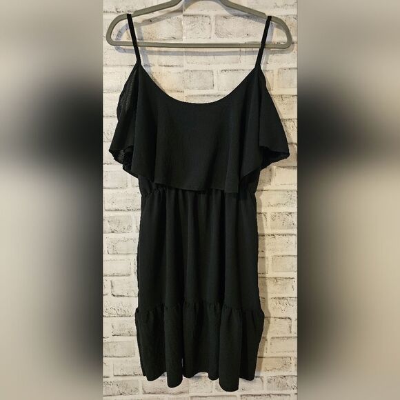 Florencia black tiered dress with spaghetti straps, size M/L. - Picture 1 of 7